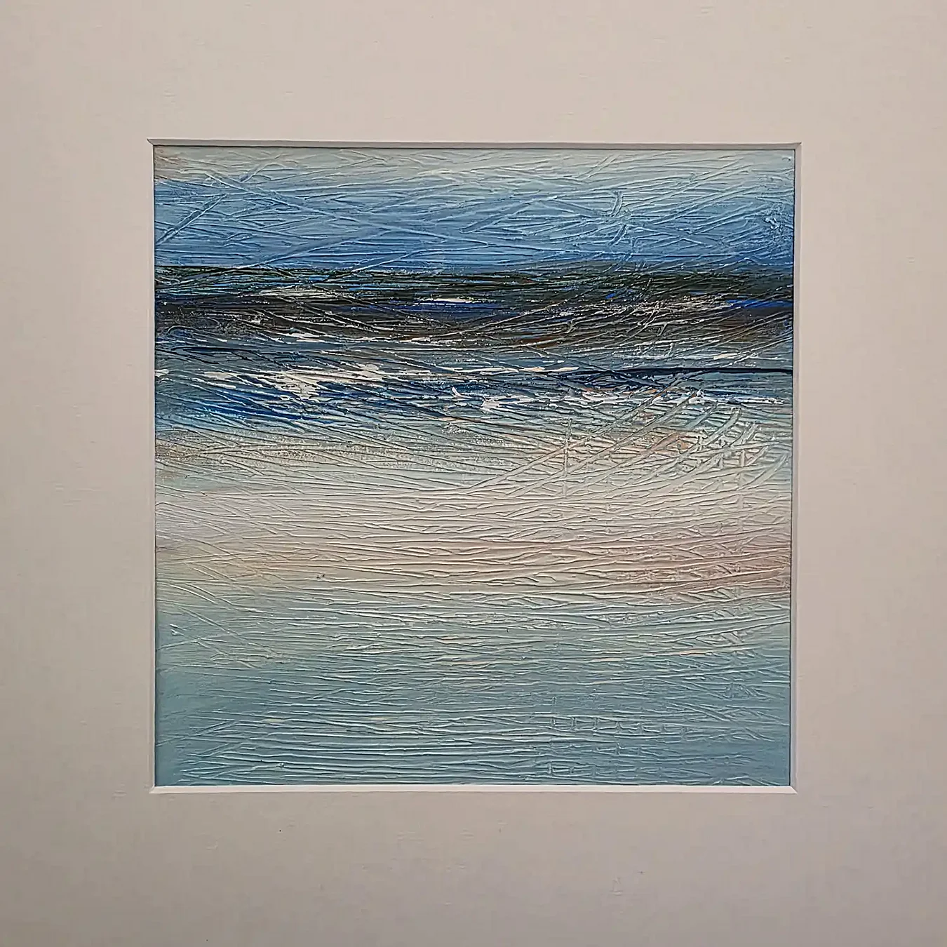Wasser 2, Acryl-Struktur auf Papier, 30 × 30 cm mit Passepartout, 2026 – © Erika Müller, emarelleart.ch
